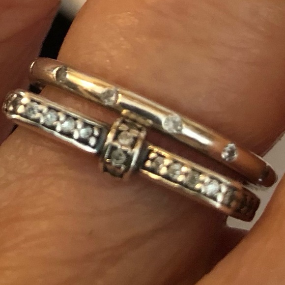 Pandora rings, Size 5, Bow Ring set, Sterling Silver,CZ, Jewelry Box, Lovely - Picture 8 of 12